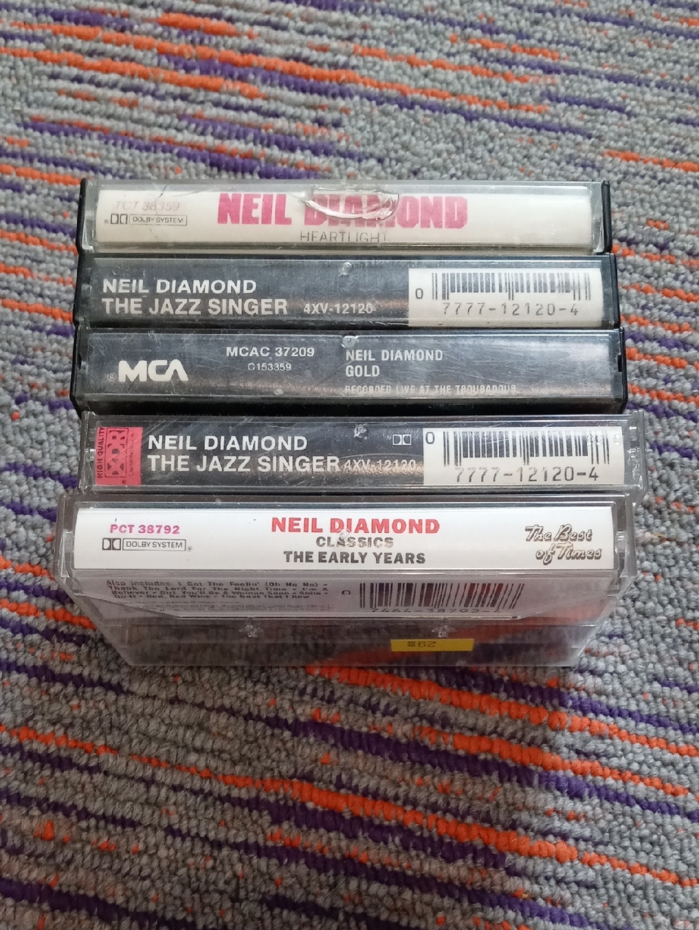 Neil Diamond Cassette Tape Stack - Assorted Black & White J-Cards